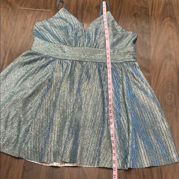 Lulu's Teal and Silver Mini Formal Cocktail Dress - Picture 5 of 8